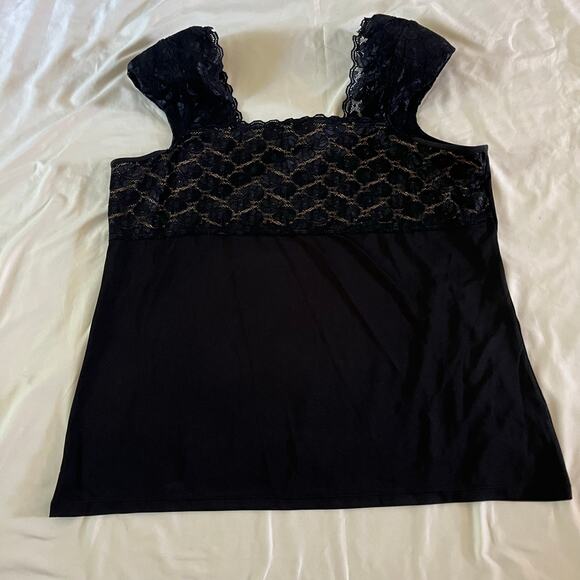 Black Lace Baby Doll Cap Sleeve Tank Sz XL Whimsygoth Fairy Grunge Stretchy - Picture 4 of 6